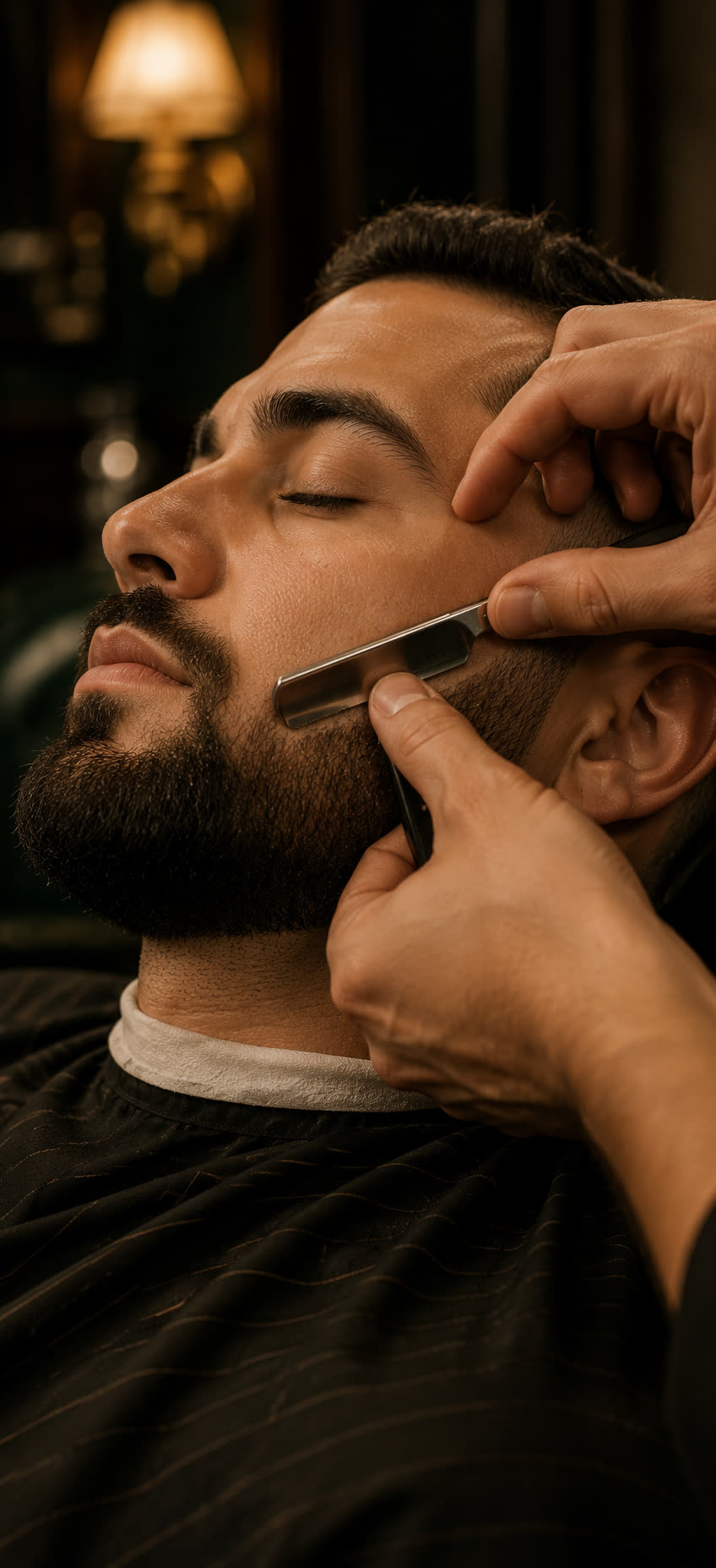 A straight-razor beard shape-up